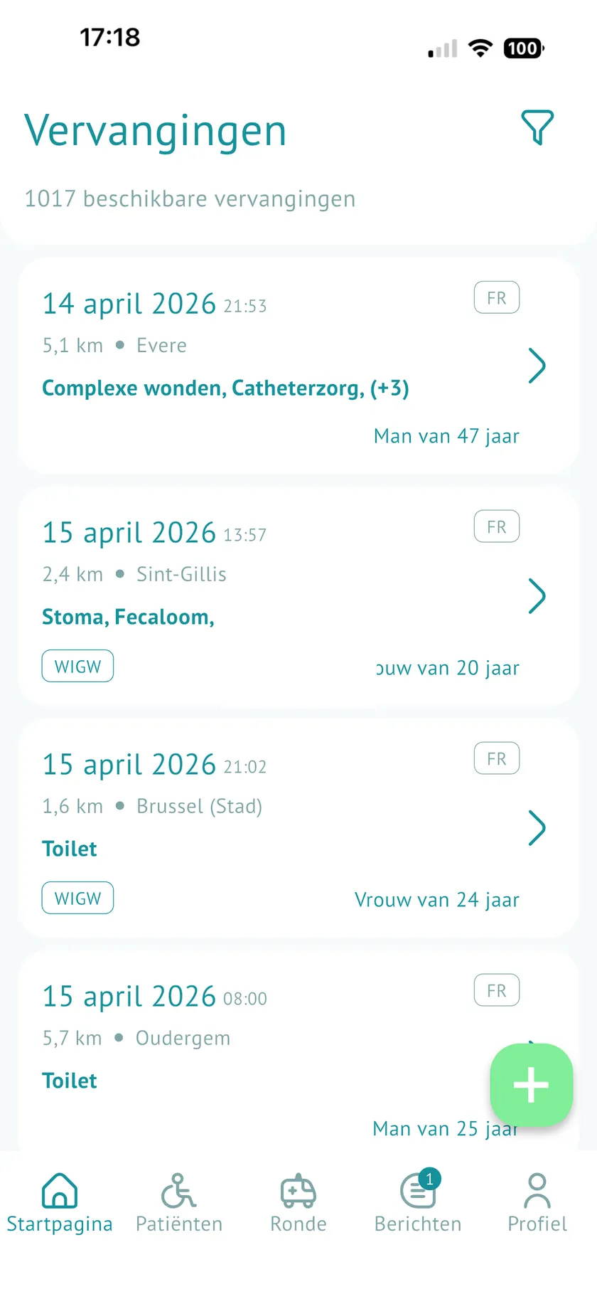 Voorbeeld van de Nursy-app op iPhone — planning verpleegkundige thuiszorg België